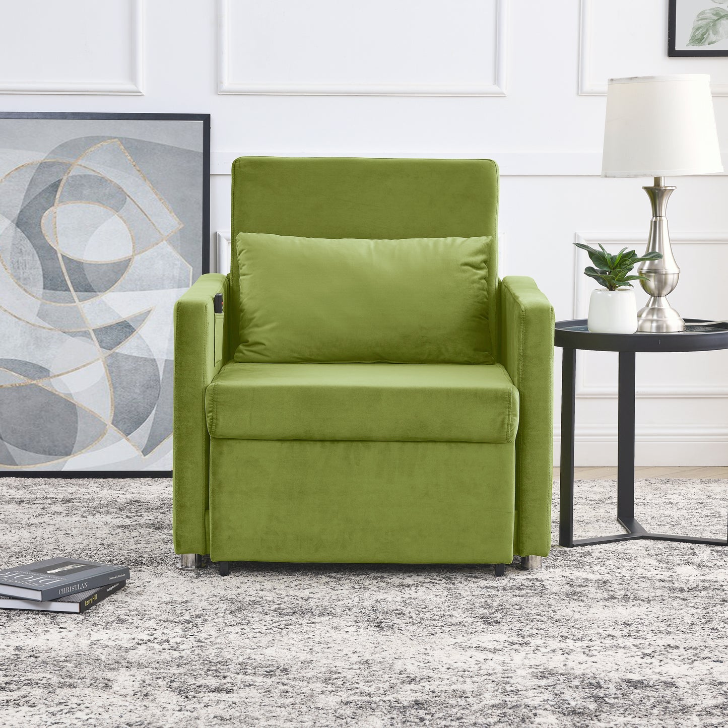 Sofa Bed Chair 2-in-1 Convertible Chair Bed, Lounger Sleeper Chair for Small Space with One Pillow, Green Velvet