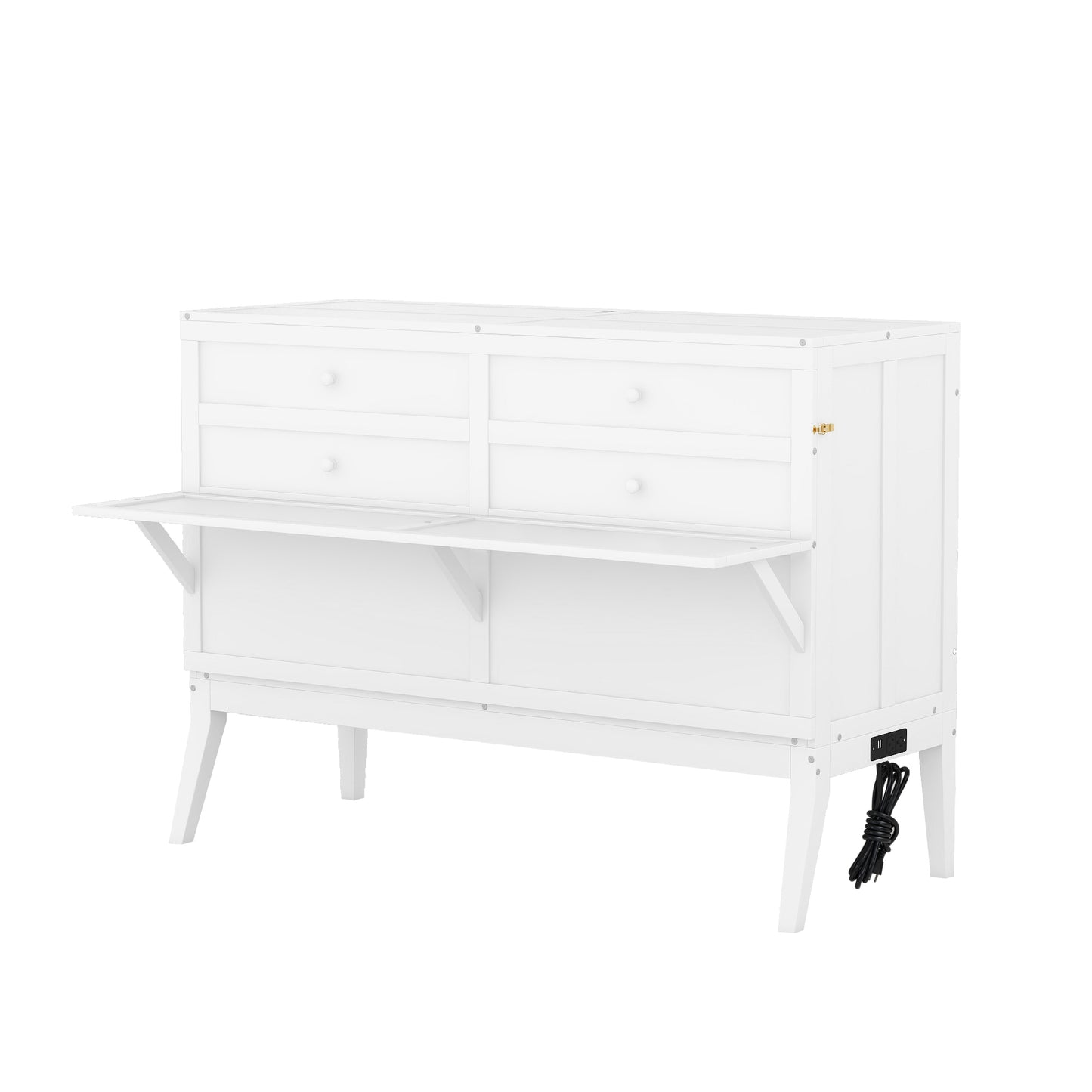 Queen Size Murphy Bed with Built-In Charging Station and a Shelf, White