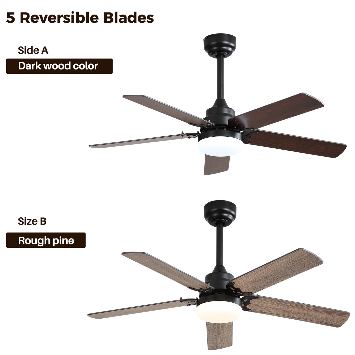 Modern 42 Inch Ceiling Fan with Remote Control and Dimmable LED Light