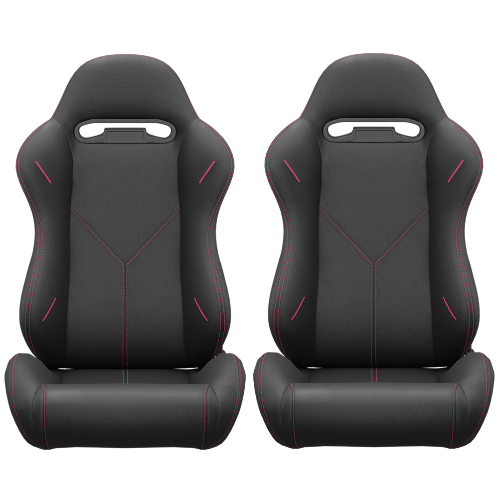 2PC Universal Bucket Racing Seats with Red Stitch and Carbon Look Leather