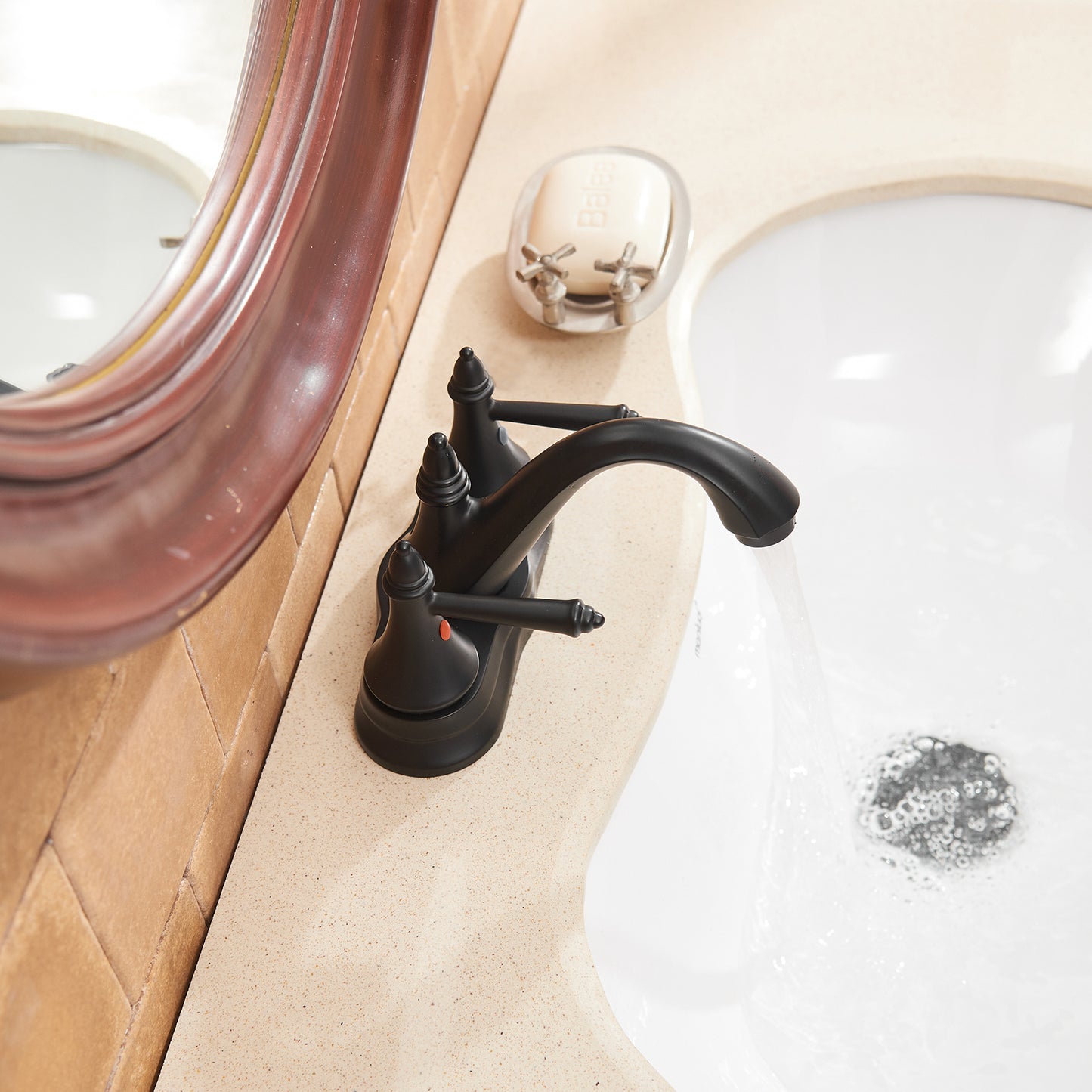 4 Inch Centerset Matte Black Double Handle Bathroom Faucet With Pop-Up Drain