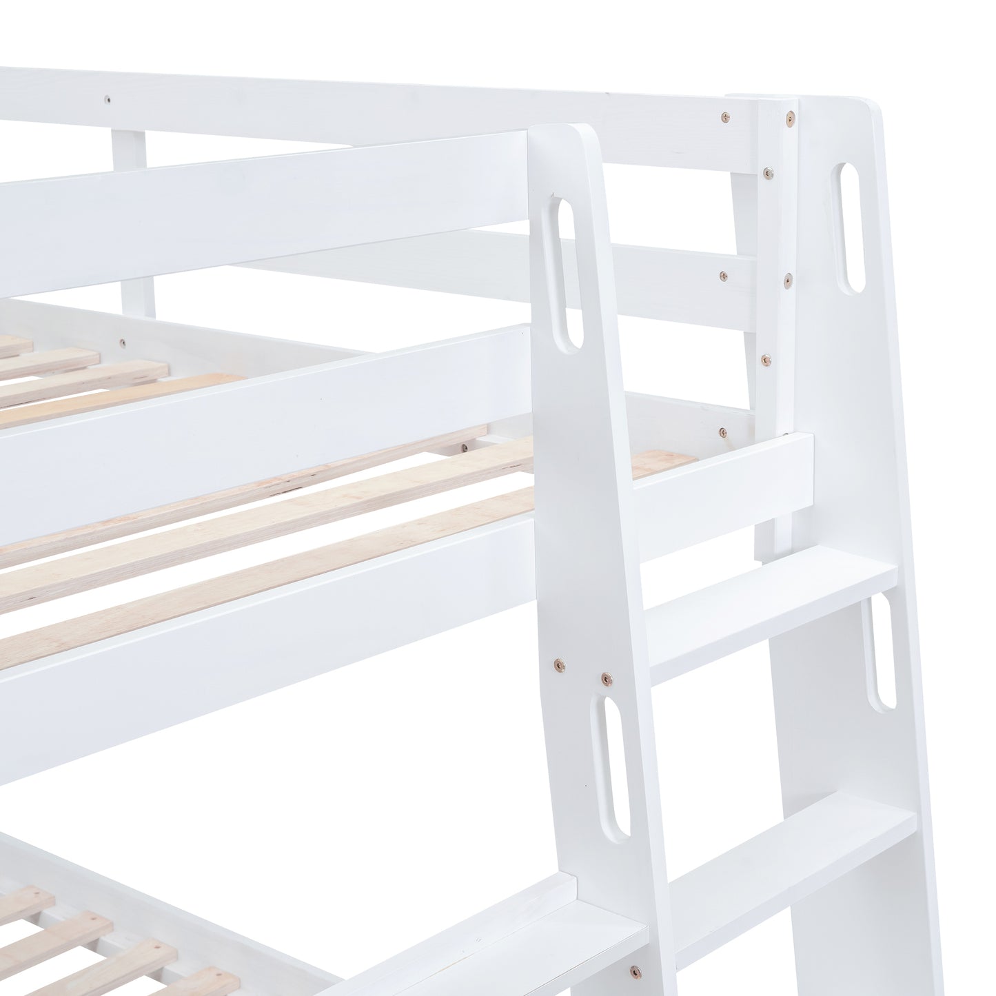 White Bunk Bed with Twin Shelves and Built-in Ladder