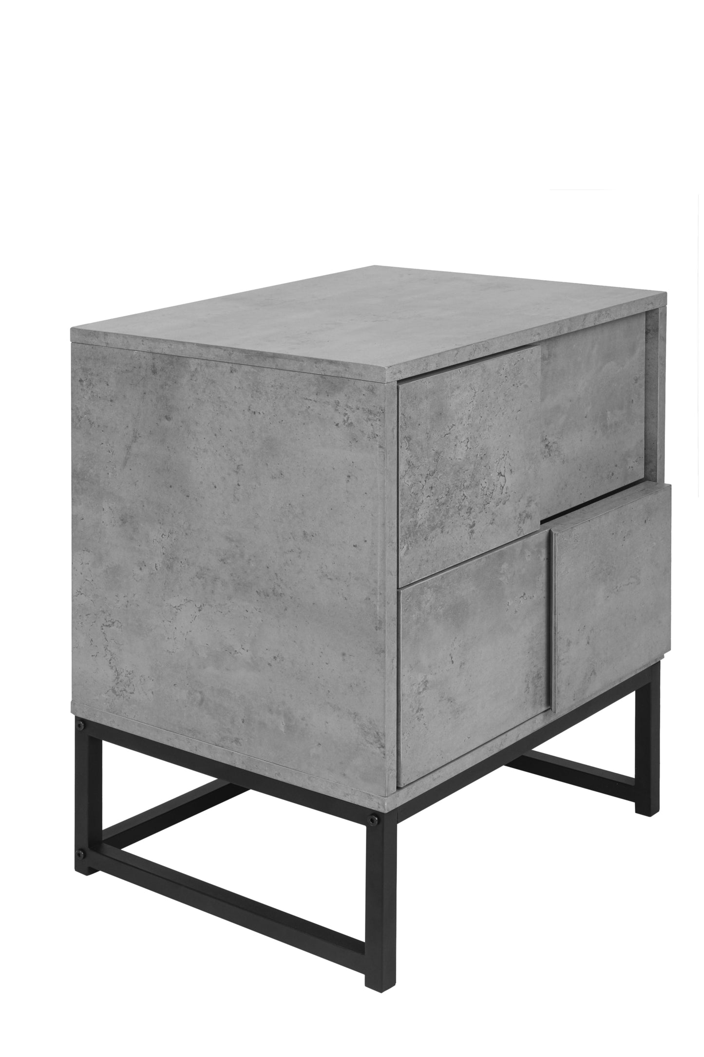 Set of 2, 2 Drawer Nightstand, Geometric Elements, Cement Grey, for Bedroom, Living Room and Study