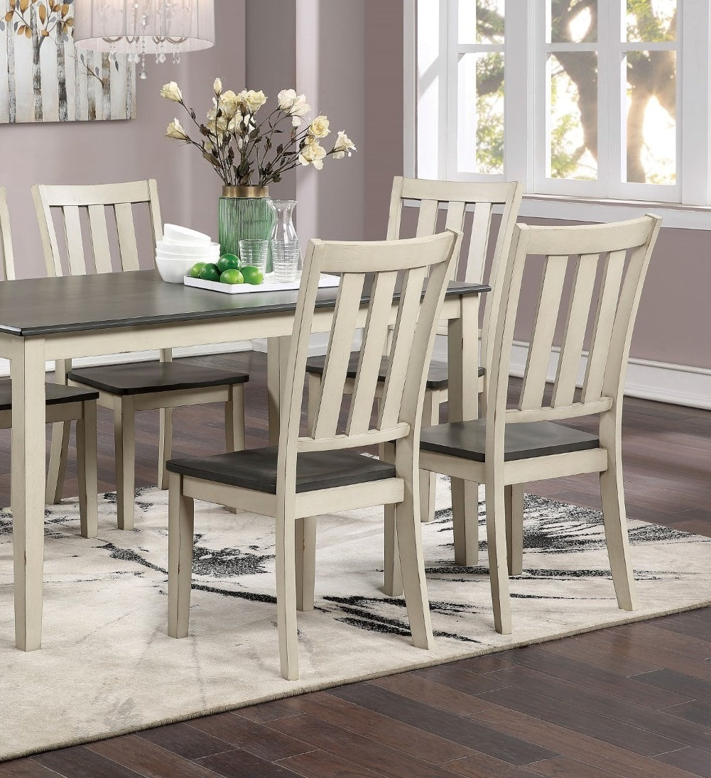 Transitional Dining Room Furniture 7pc Set Dual Tone Design Antique White / Gray Dining Table and 6x Side Chairs Solid wood Breakfast Kitchen