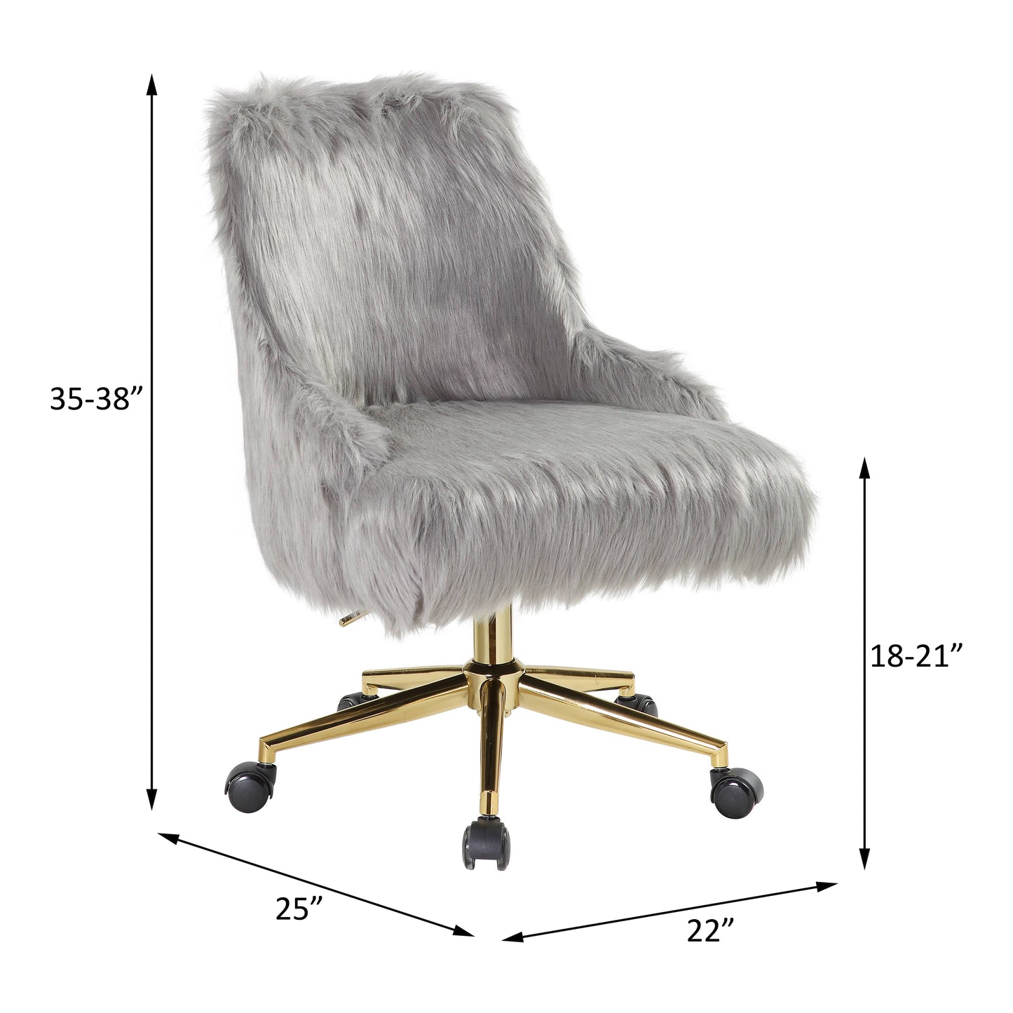 Arundell II Office Chair in Gray Faux Fur & Gold Finish OF00123