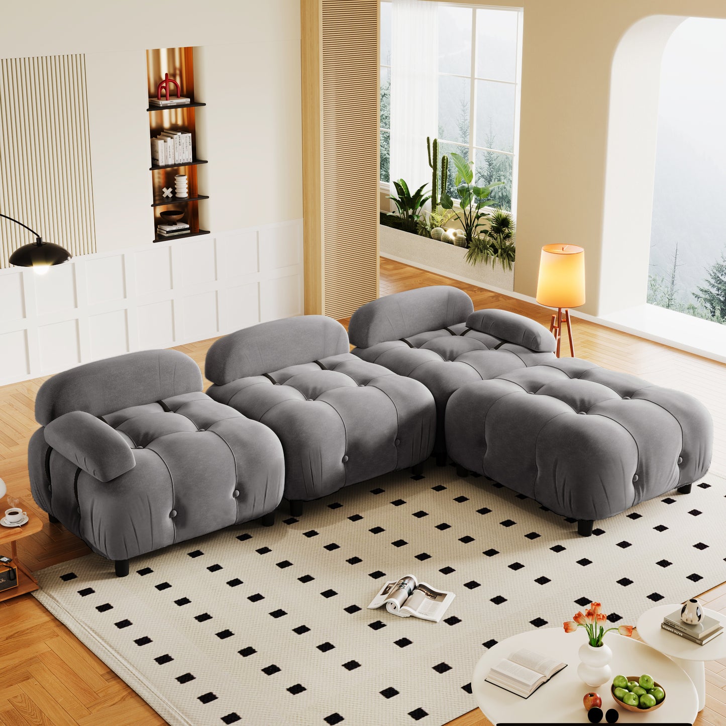 U_STYLE Chenille Fabric Modular Sectional Sofa with Reversible Chaise