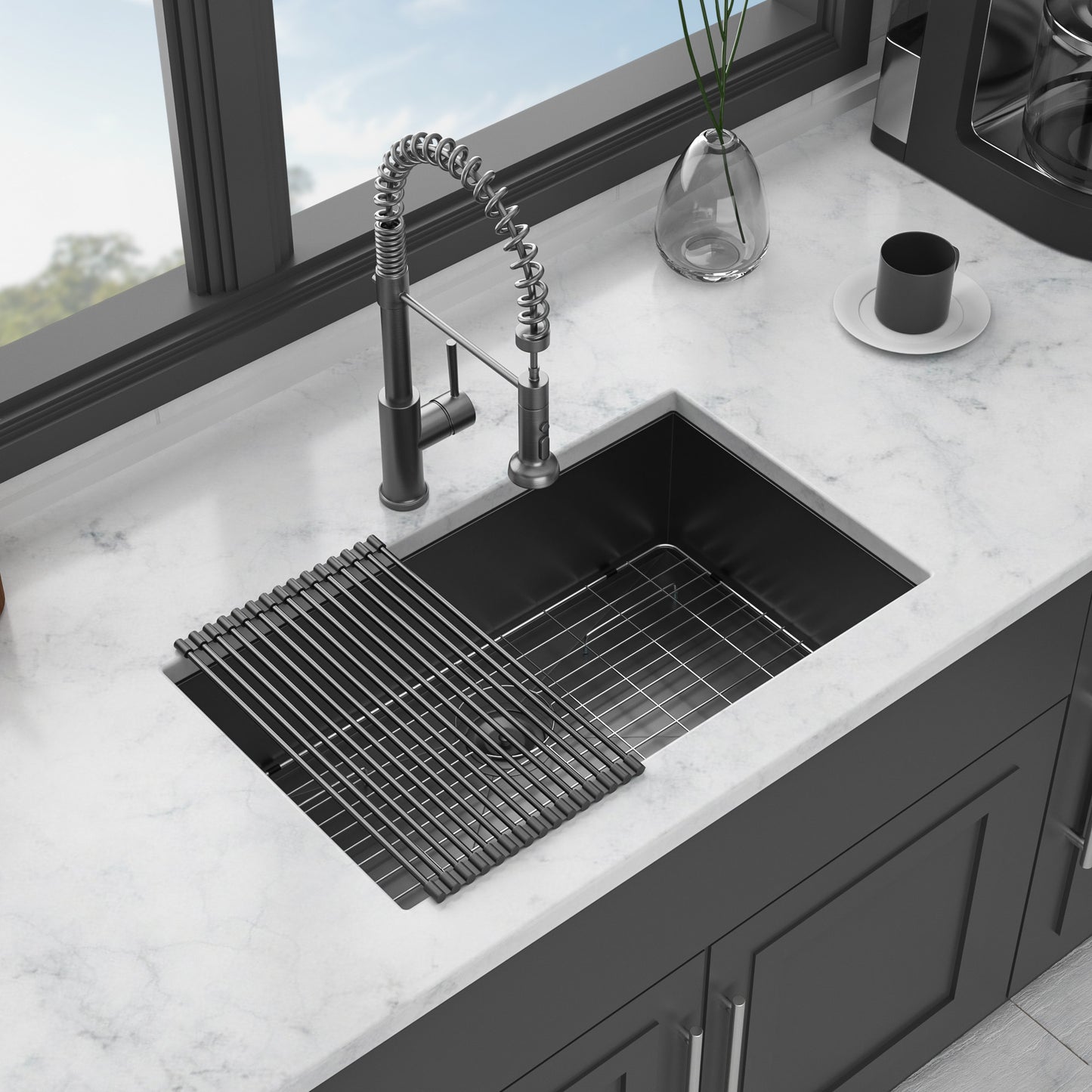 Gunmetal Black Undermount Kitchen Sink - 30x 18x 9 Stainless Steel Single Basin