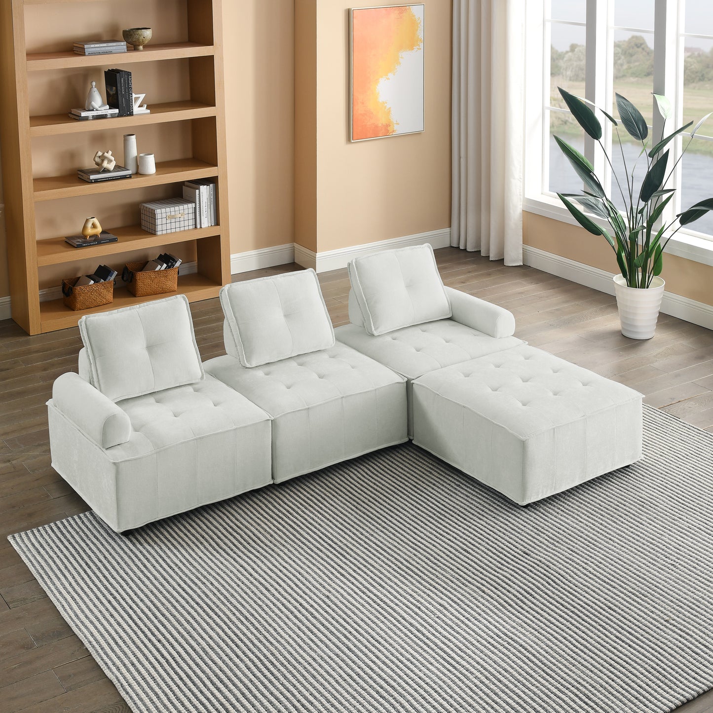 L-Shape Modular Sectional Sofa, DIY Combination, Chenille