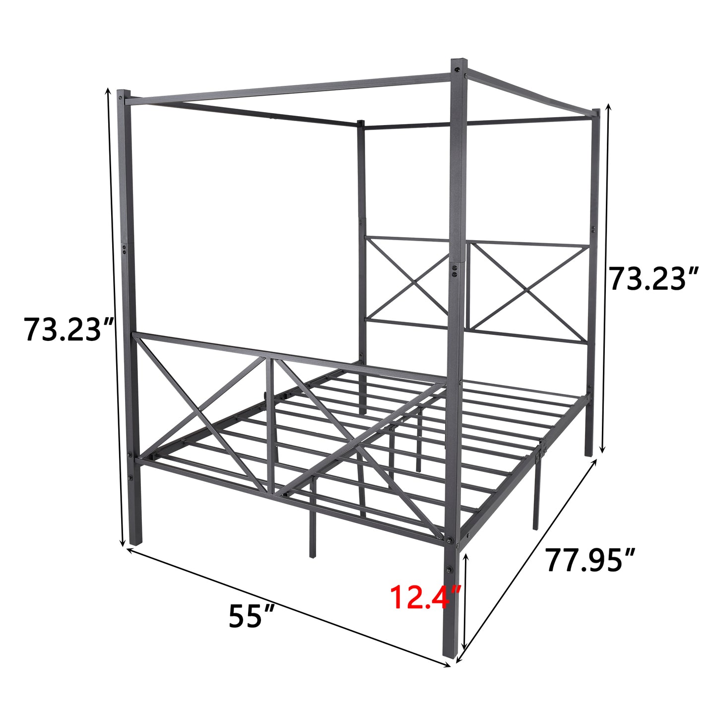 Metal Canopy Bed Frame, Platform Bed Frame  with X Shaped Frame Full Black