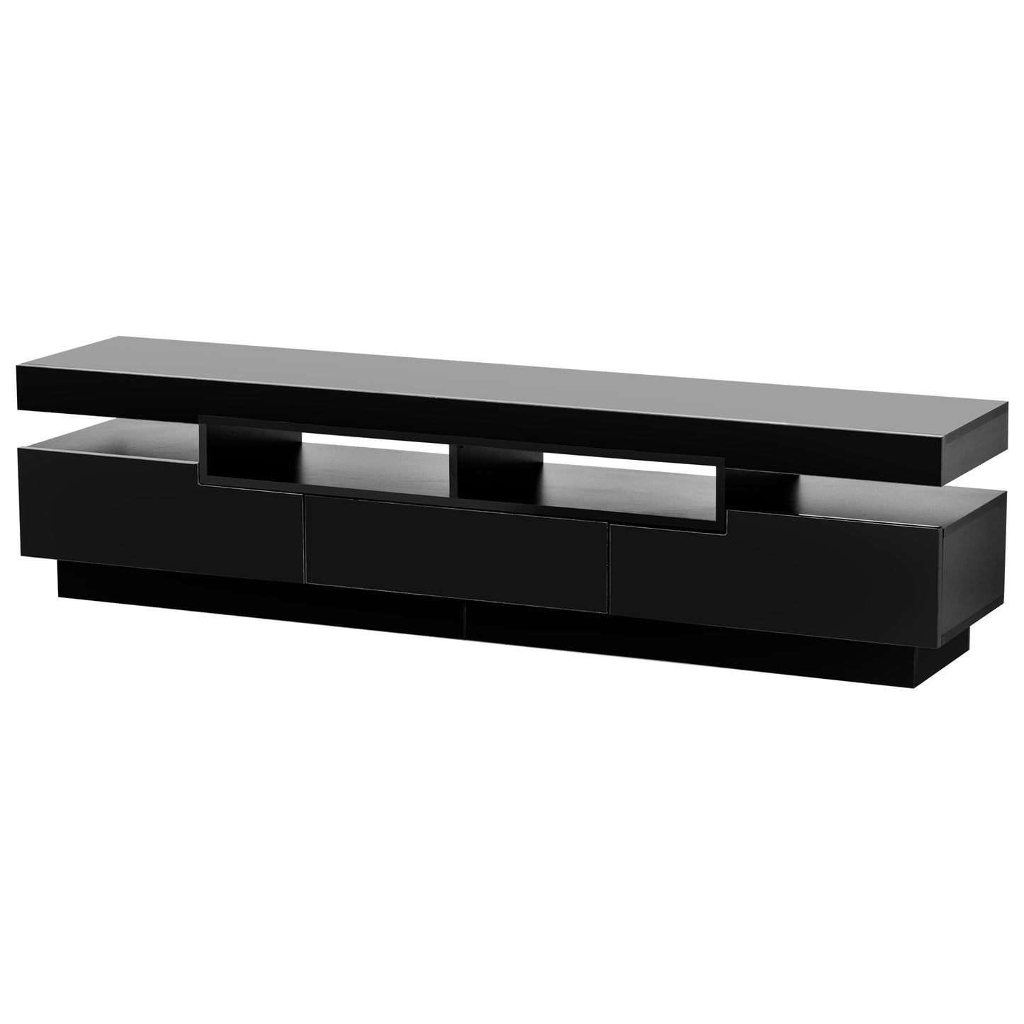 Sleek Black TV Stand with LED Lighting and Multi-Storage Options for 75 Inch TV