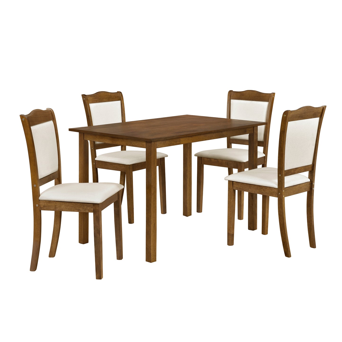 TREXM 5-Piece Wood Dining Table Set Simple Style Kitchen Dining Set Rectangular Table with Upholstered Chairs for Limited Space (Walnut)