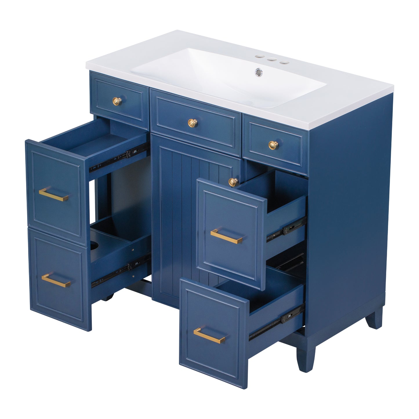 36" Bathroom Vanity Cabinet with Sink Top Combo Set, Navy Blue, Single Sink, Shaker Cabinet with Soft Closing Door and Drawer