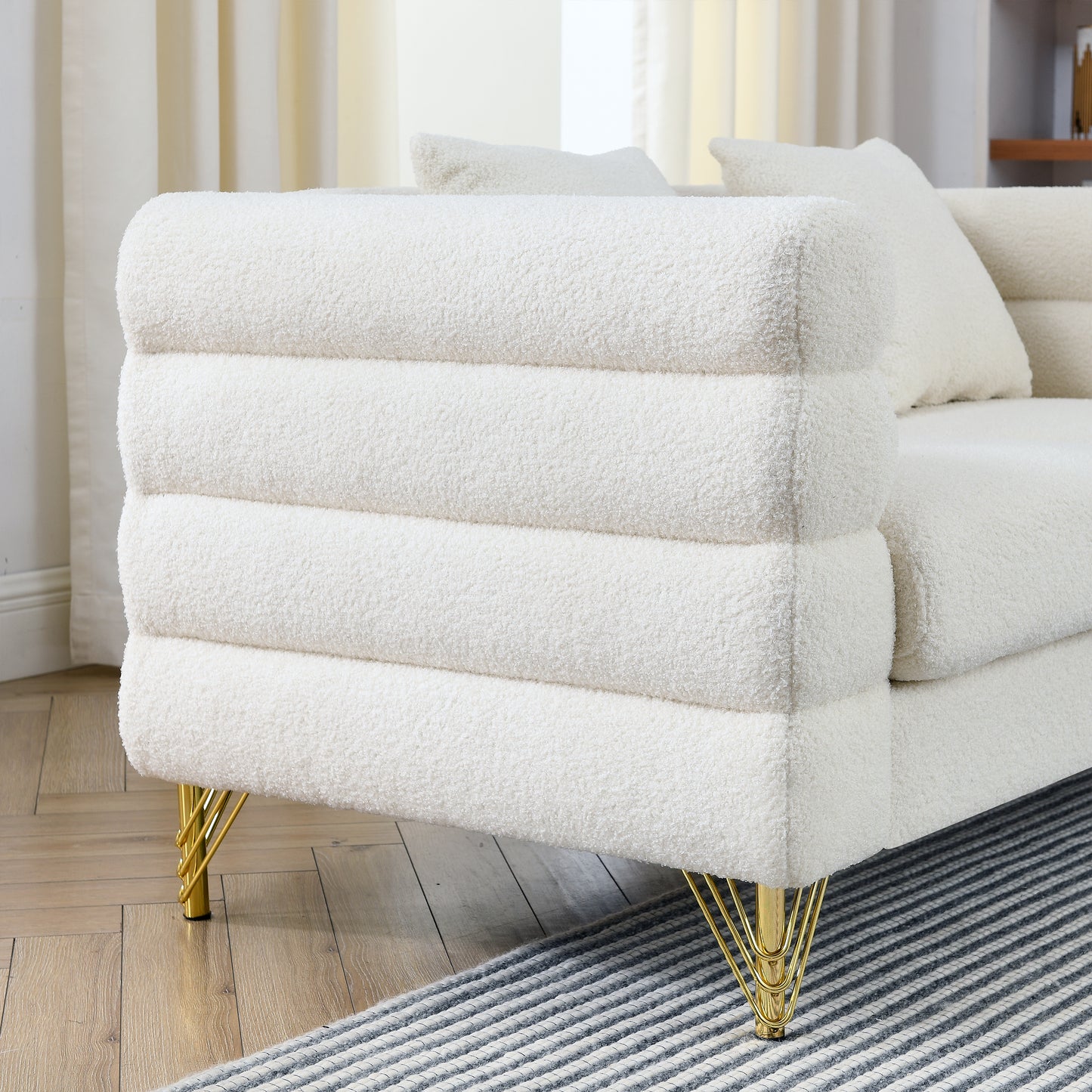 3-seater and 3-seater Combination Sofa in White Teddy (Ivory) with Streamline Modern Design