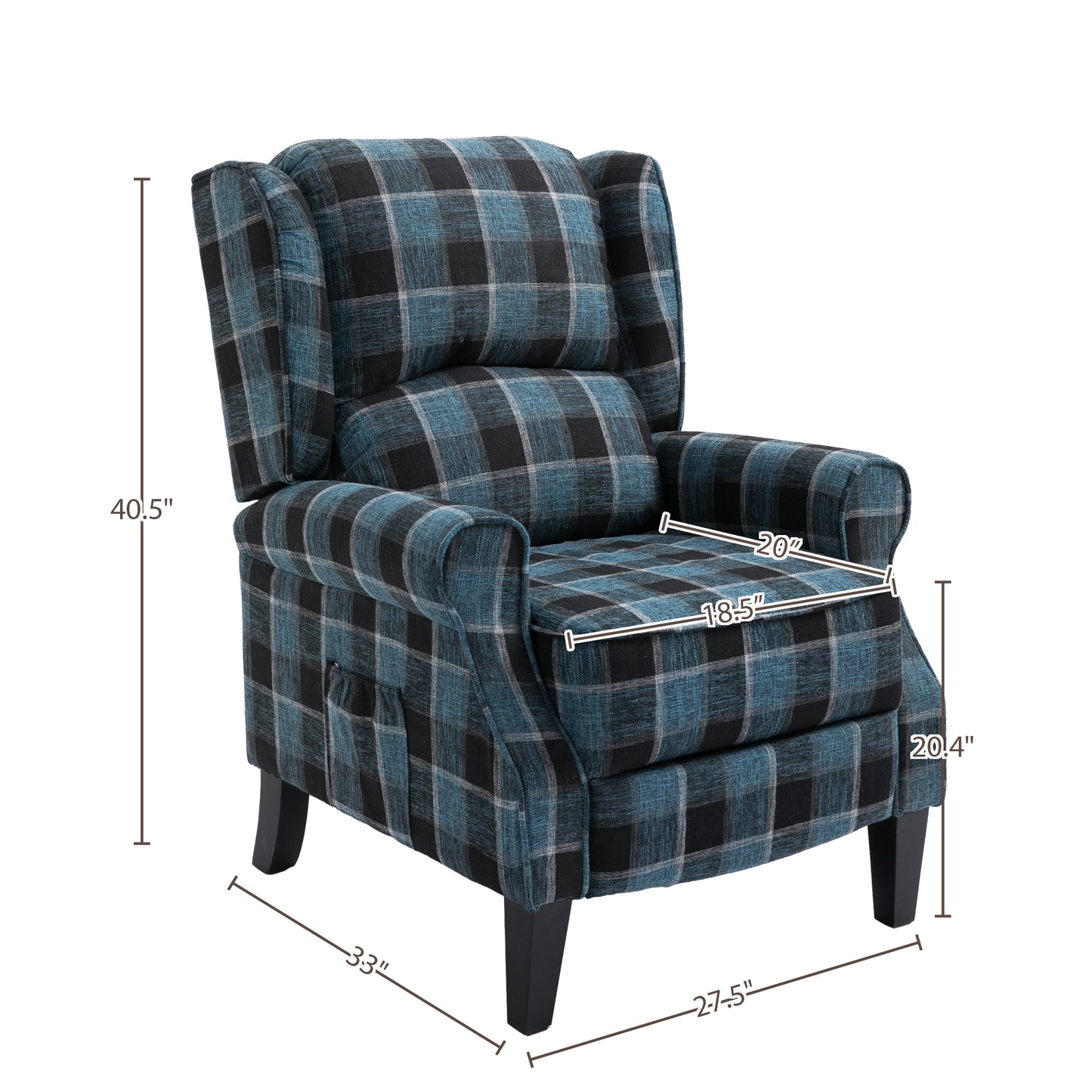 Vintage Armchair Sofa Comfortable Upholstered leisure chair / Recliner Chair for Living Room(Blue Check)