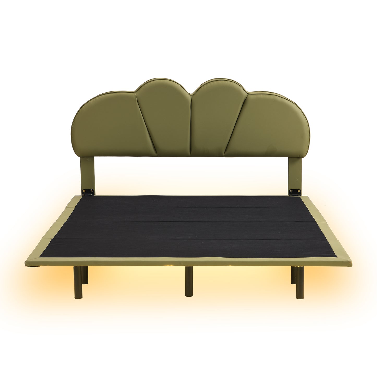 Queen Size Upholstery LED Floating Bed with PU Leather Headboard and Support Legs,Green