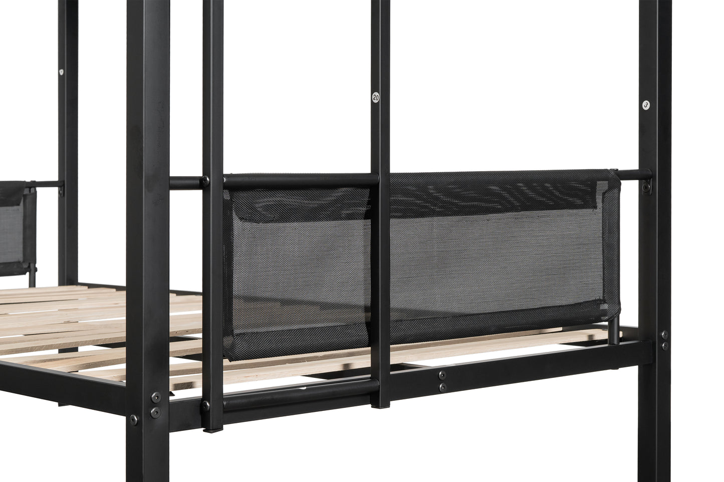 Metal Twin Bunk Bed with Trundle and Textilene Guardrails - Space-Saving Twin Over Twin Bunk Bed