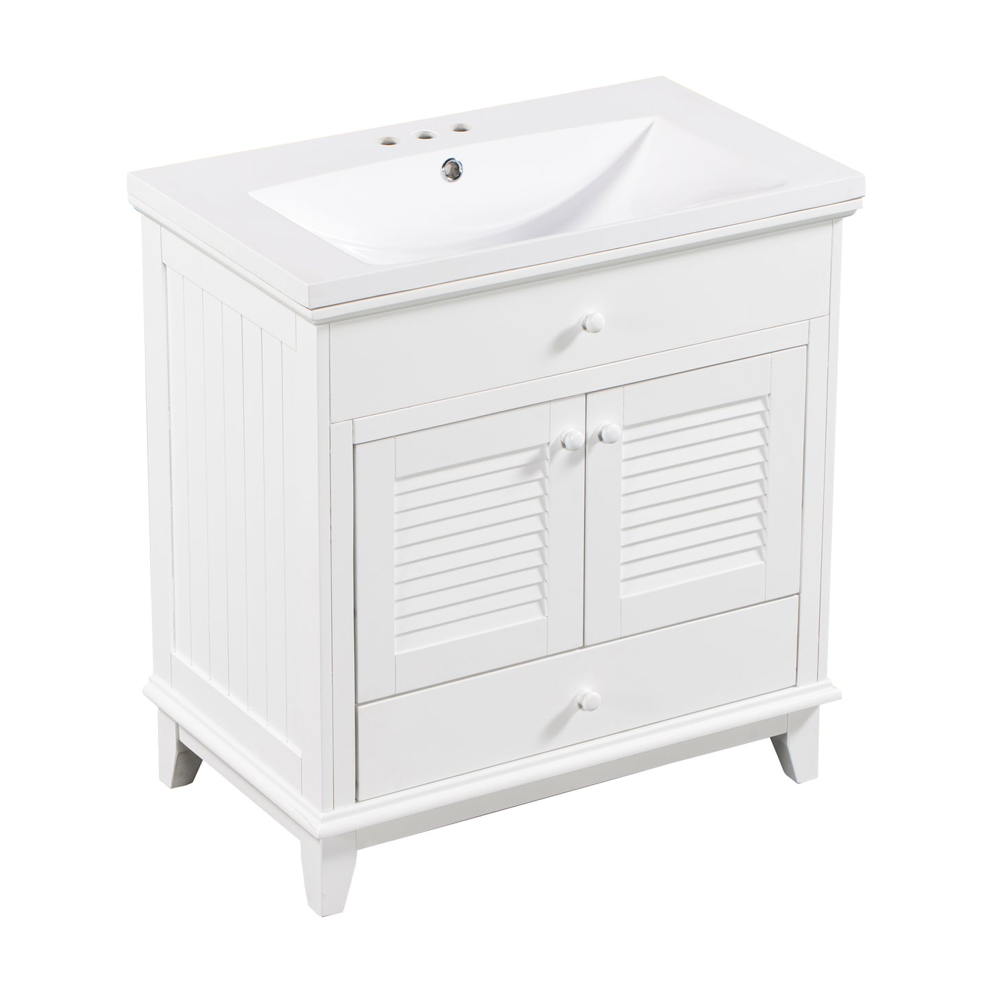 30" Bathroom Vanity with Sink, Bathroom Cabinet with Two Doors and One Drawer, White