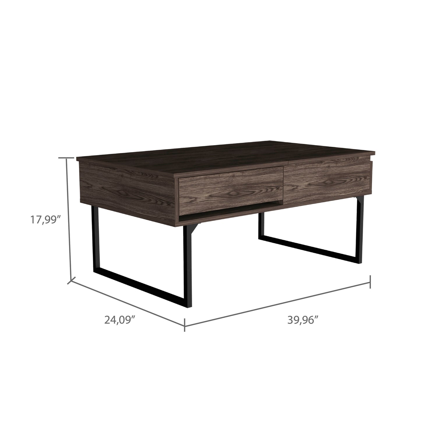 Rectangular Dark Walnut Coffee Table with Liftable Top and Drawer