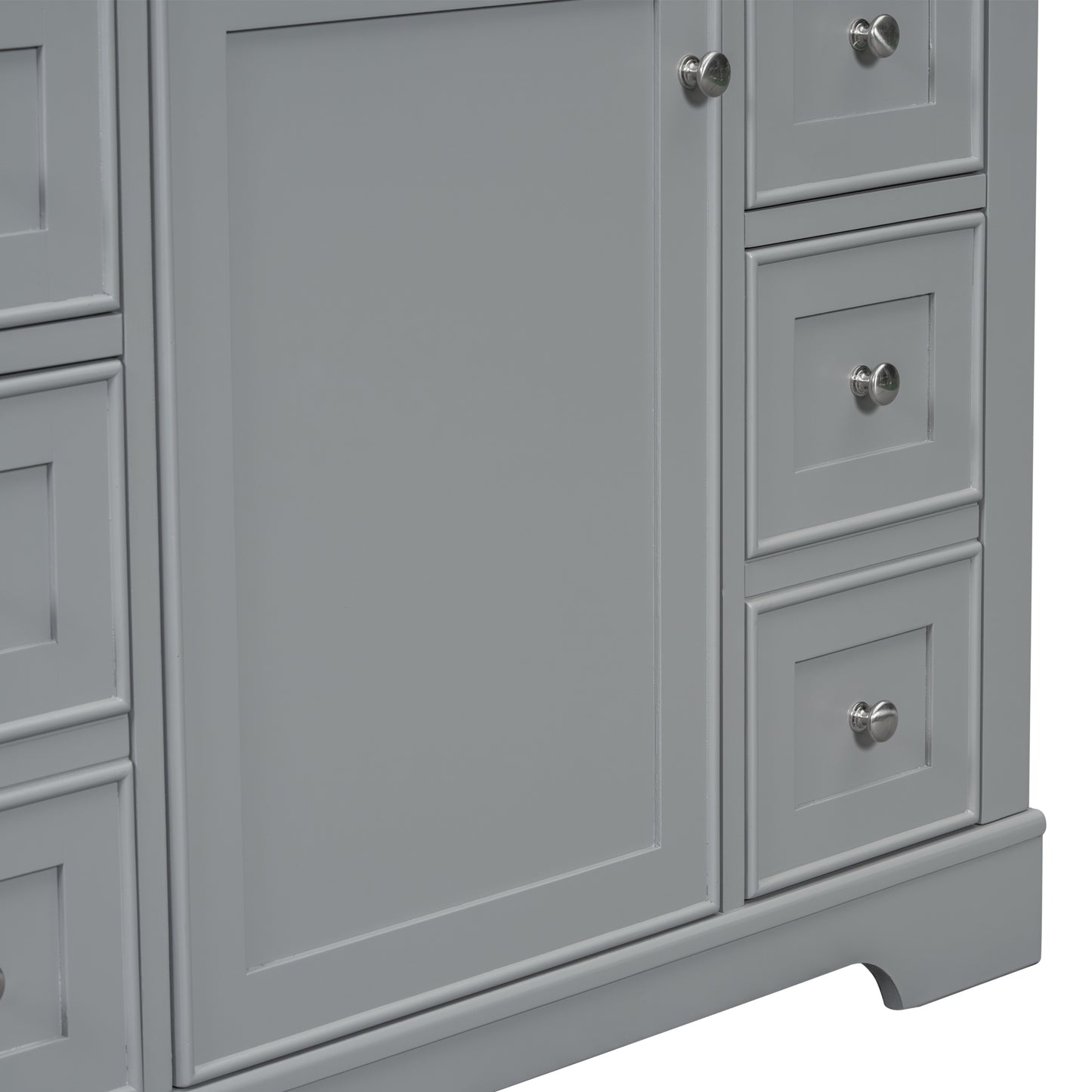 36" Bathroom Vanity without Sink, Cabinet Base Only, One Cabinet and Six Drawers, Grey