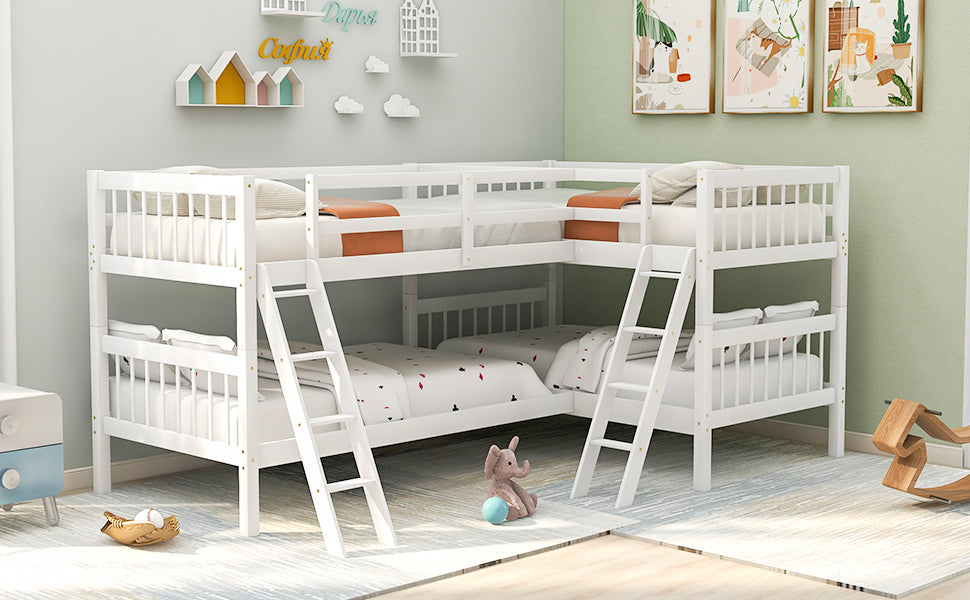 Double Decker White Bunk Bed with Versatile L-Shaped Design