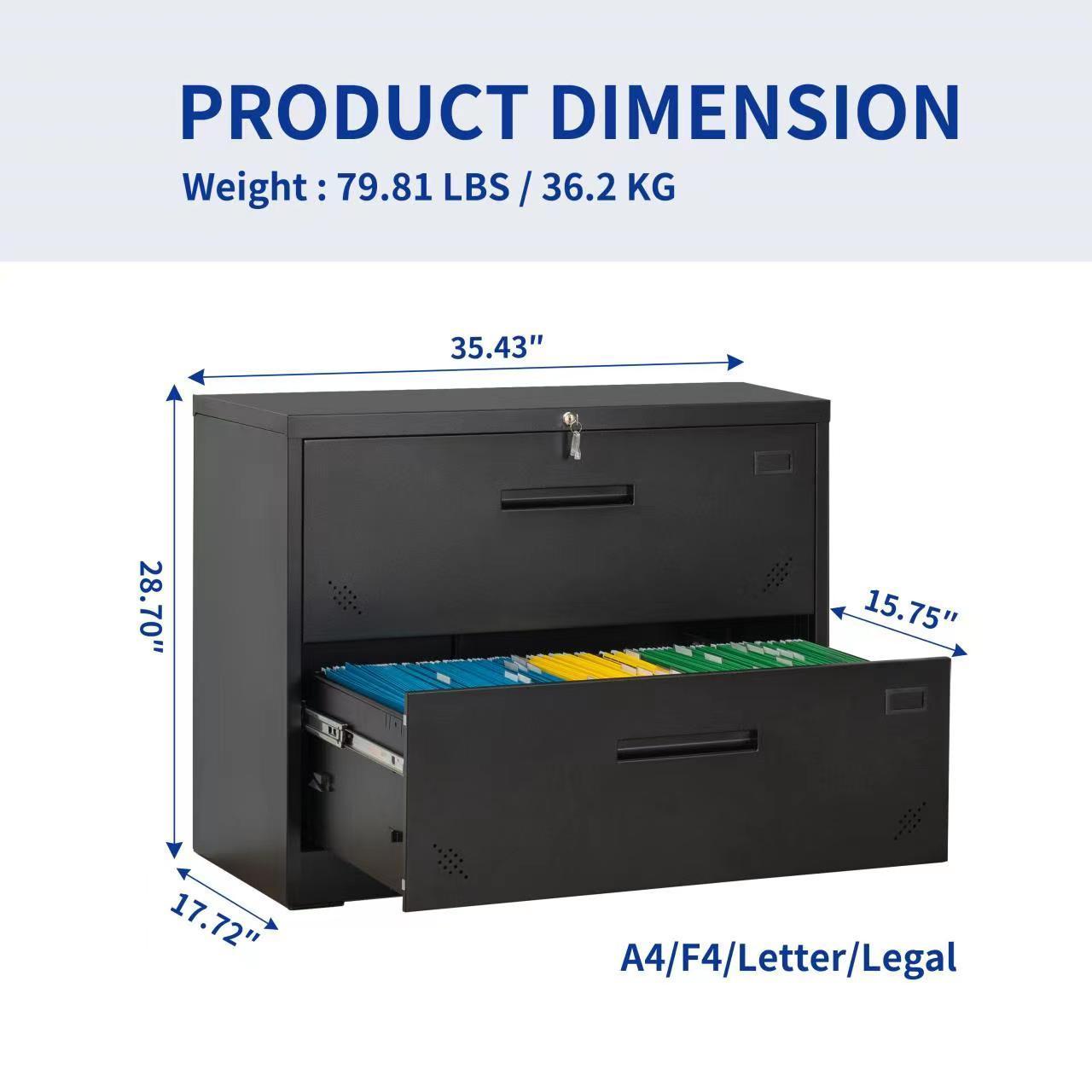 2-Drawer Lateral Filing Cabinet with Secure Locking, Black Steel