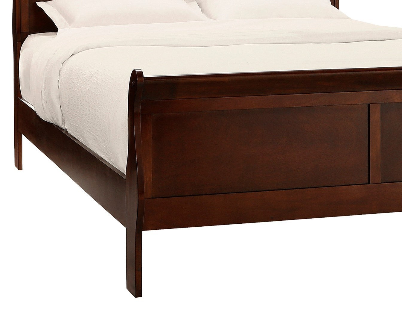 Brown Cherry Finish Louis Philippe Style 1pc Queen Size Sleigh Bed Traditional Design