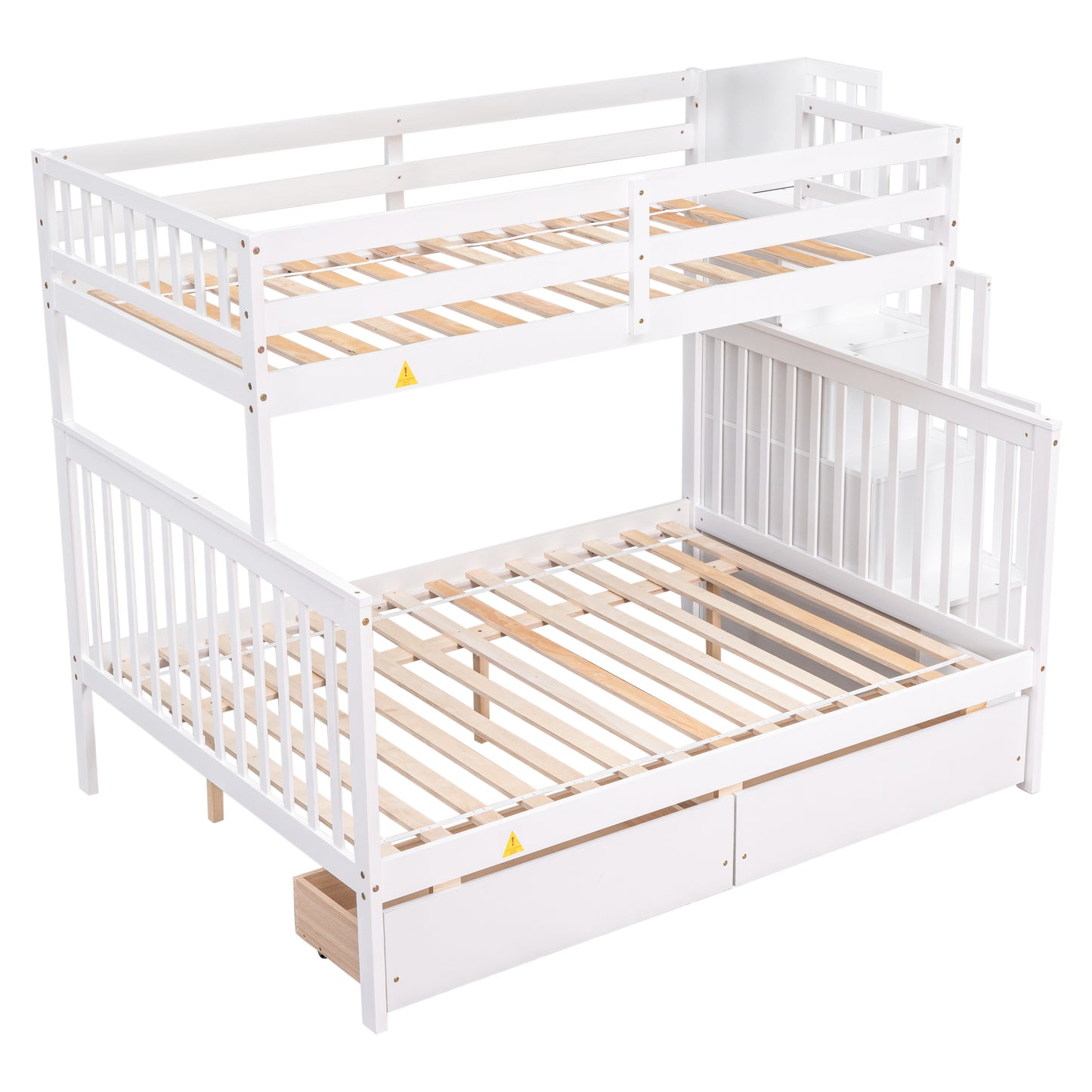 Convertible Twin Over Full Bunk Bed with Staircase and Drawers - White Wood Twin-Size Loft Bed