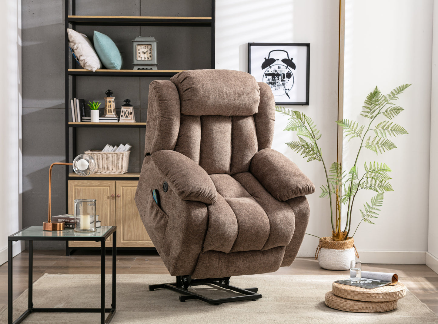 Comfort Plus Brown Power Lift Recliner Chair with Heat & Massage for Seniors and Heavy-Duty Support