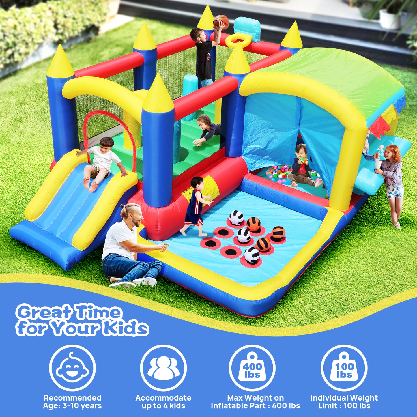 Ultimate 7-in-1 Inflatable Bounce House with Ball Pit and Obstacle Course for Kids' Indoor and Outdoor Parties