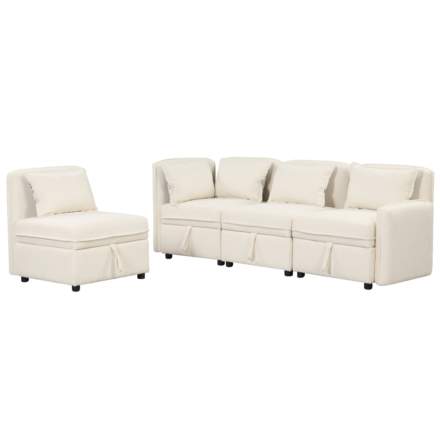 Convertible Modular Chenille Fabric Sectional Sofa with Built-in Storage and 5 Pillows