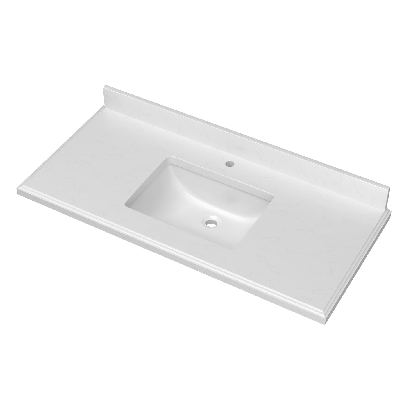 49 Inch Quartz Vanity Top with Undermounted Rectangular Ceramic Sink & Backsplash, White Carrara Engineered Stone Countertop for Bathroom Kitchen Cabinet 1 Faucet Hole (not Include Cabinet)