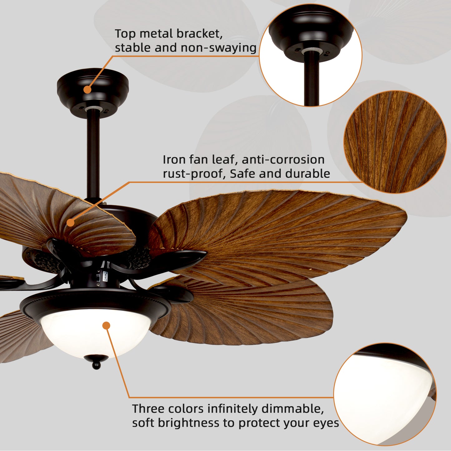 Vintage Leaf Ceiling Fan with 24w LED Light and Remote Control