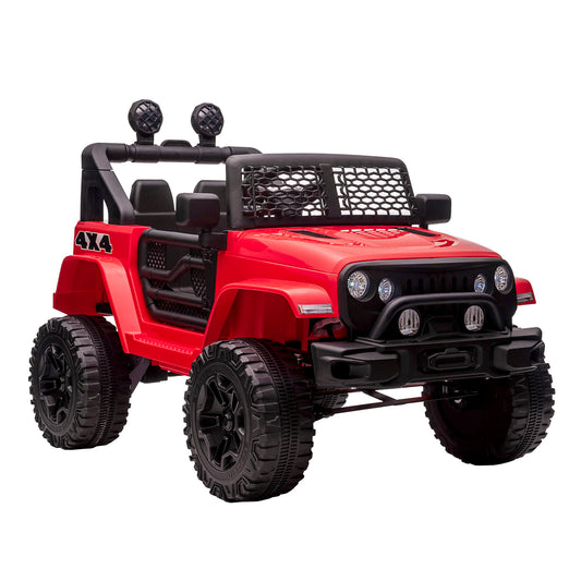 Aosom 12V Kids Ride On Truck with Parent Remote Control, Electric Battery Powered Toy Car with Spring Suspension, Adjustable Speed, LED Lights and Horn, Red