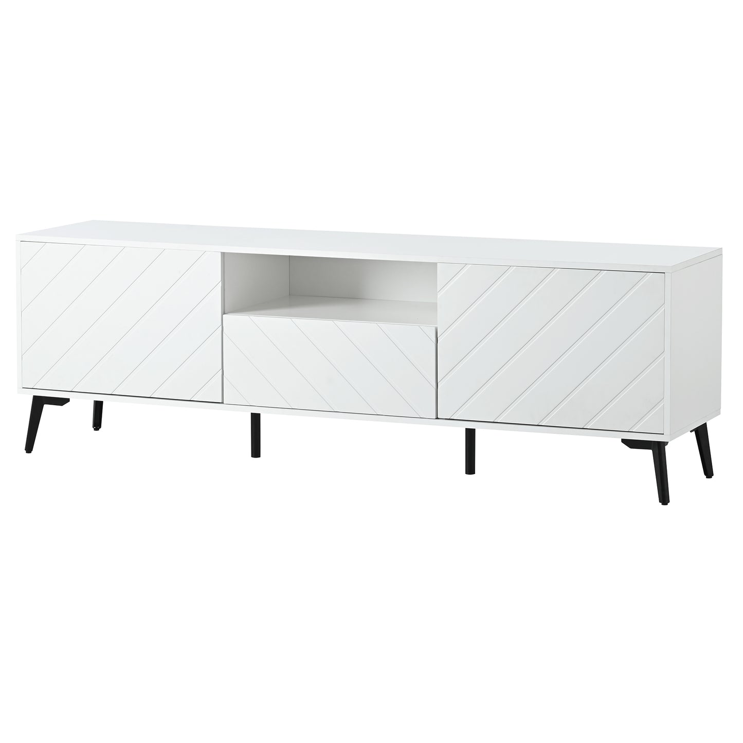 Contemporary TV Console with Adjustable Shelves and Metal Feet for TV up to 70 inch, Living Room Media Stand with Drawer