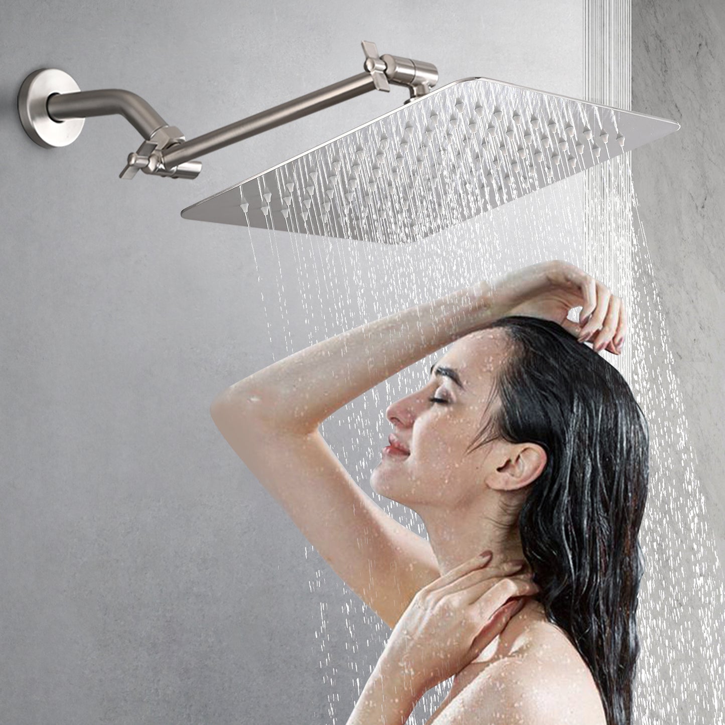 Square Stainless Steel Rainfall Showerhead with Self-Cleaning Nozzle and High Pressure Waterfall Effect