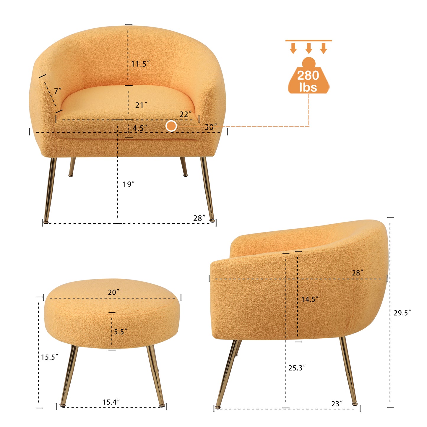 Accent Chair with Ottoman/Gold Legs, Modern Accent Chair for Living Room, Bedroom or Reception Room,Teddy Short Plush Particle Velvet Armchair with Ottoman for Living Room