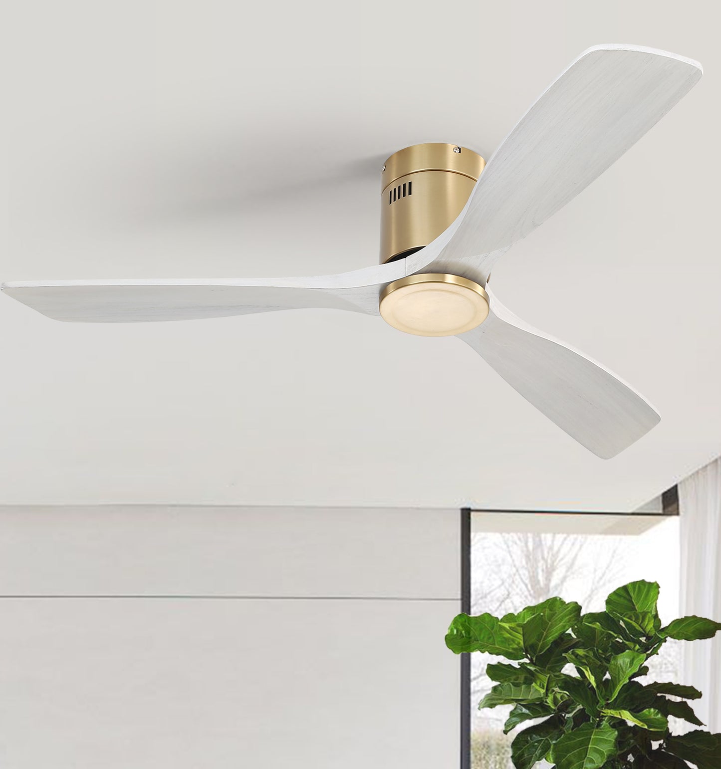 52 Inch Low Profile Ceiling Fan with Reversible Wooden Blades and Remote Control