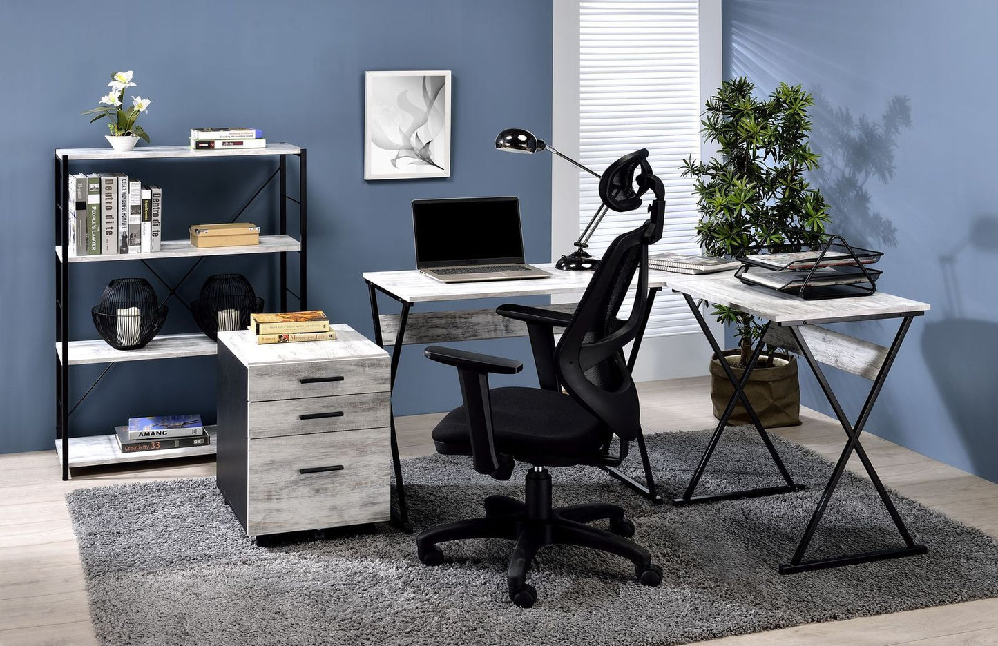 Zafiri Writing Desk in Antique White and Black Finish