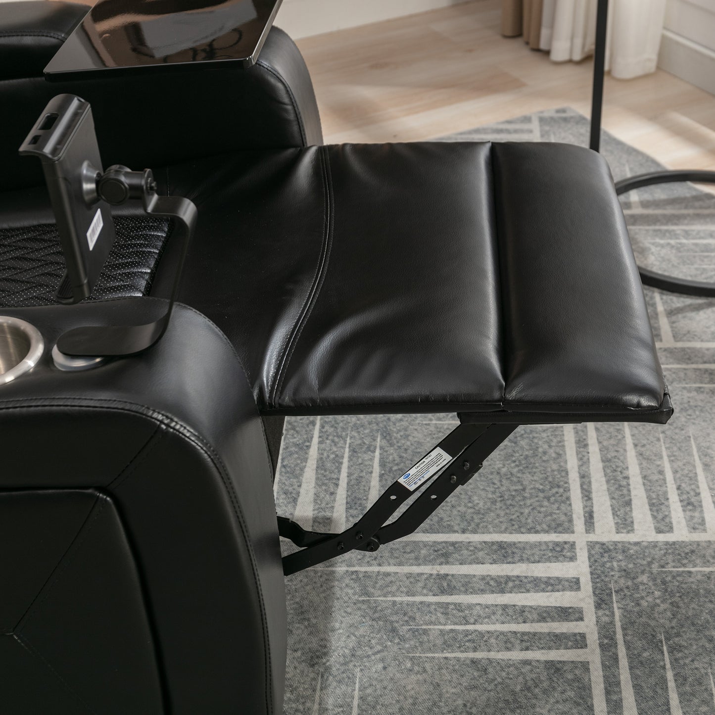 Luxury Black Swivel Recliner Chair with Tray Table, Phone Holder, and USB Port