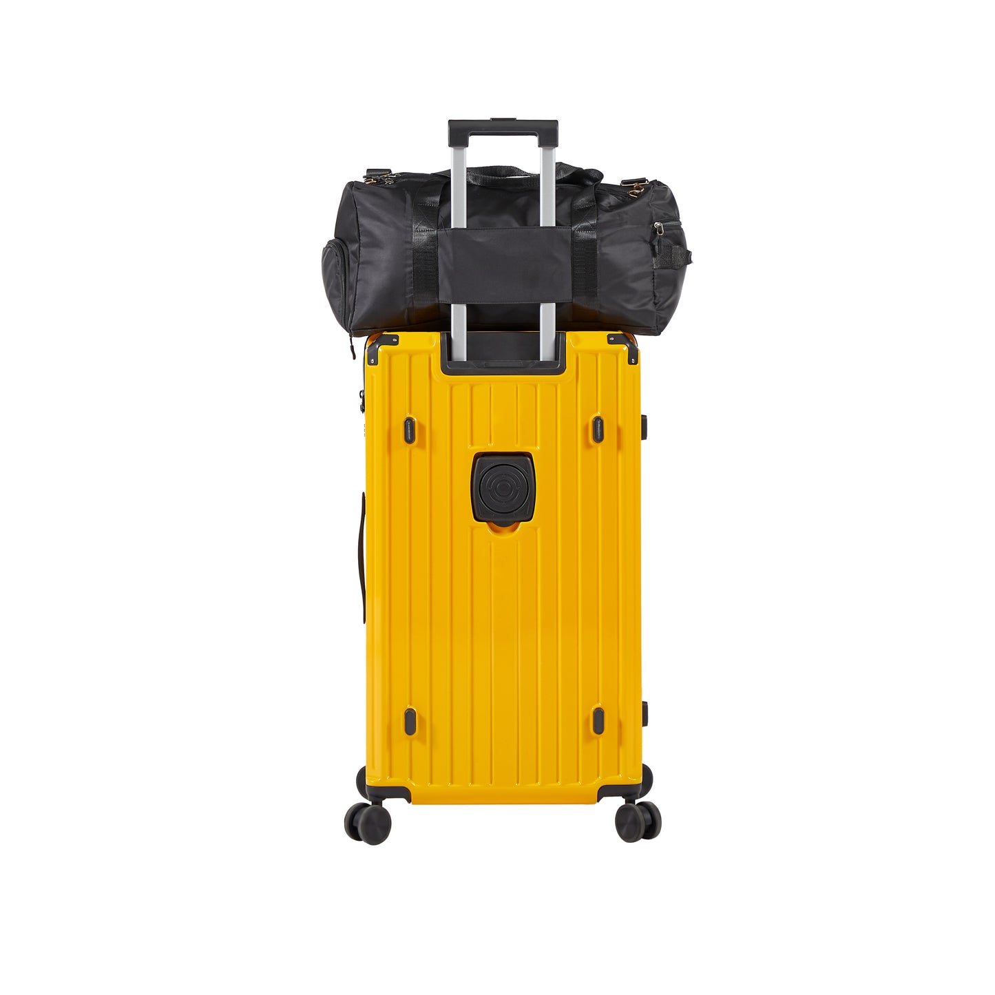 Luggage Set 4 pcs (20"/24"/29"/Travel Bag), PC+ABS Durable Lightweight Luggage with Collapsible Cup Holder, 360° Silent Spinner Wheels, TSA Lock, Yellow