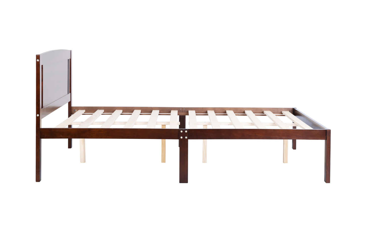 Full Size Bed, Wood Platform Bed Frame with Headboard For Kids, Slatted, Dark Walnut