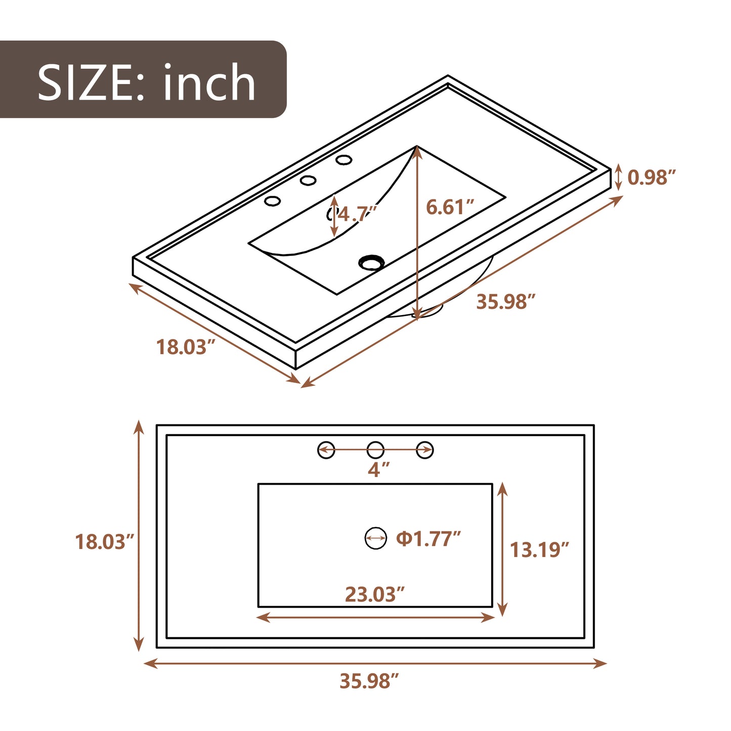 36" Bathroom Vanity with Sink Combo, One Cabinet and Six Drawers, Solid Wood and MDF Board, Grey