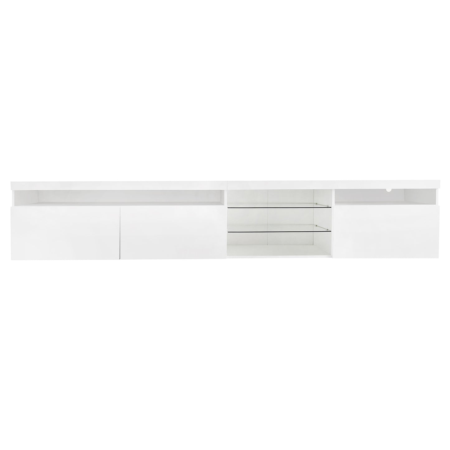 Modern White TV Stand with Glass Shelves and LED Lights for TVs Up to 100