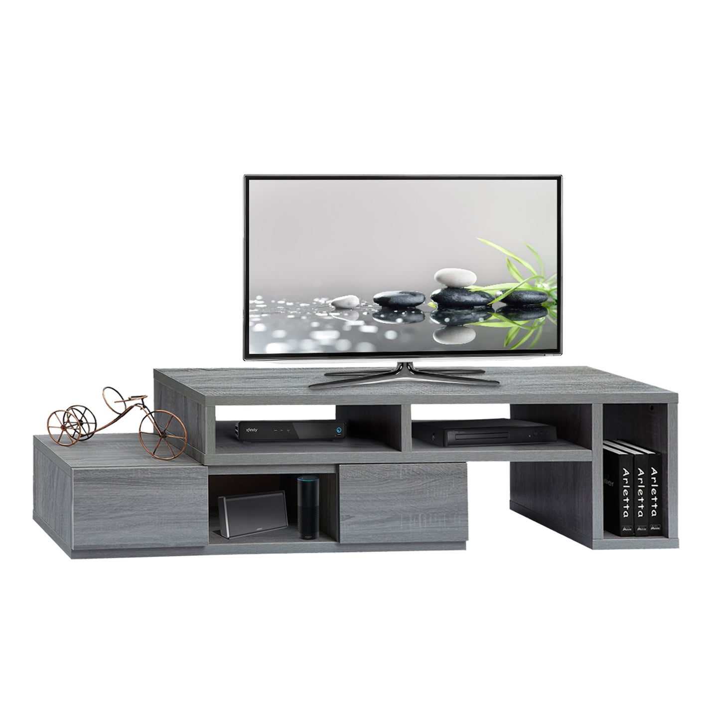 Adjustable Grey Solid Wood TV Stand Console for TVs Up to 65