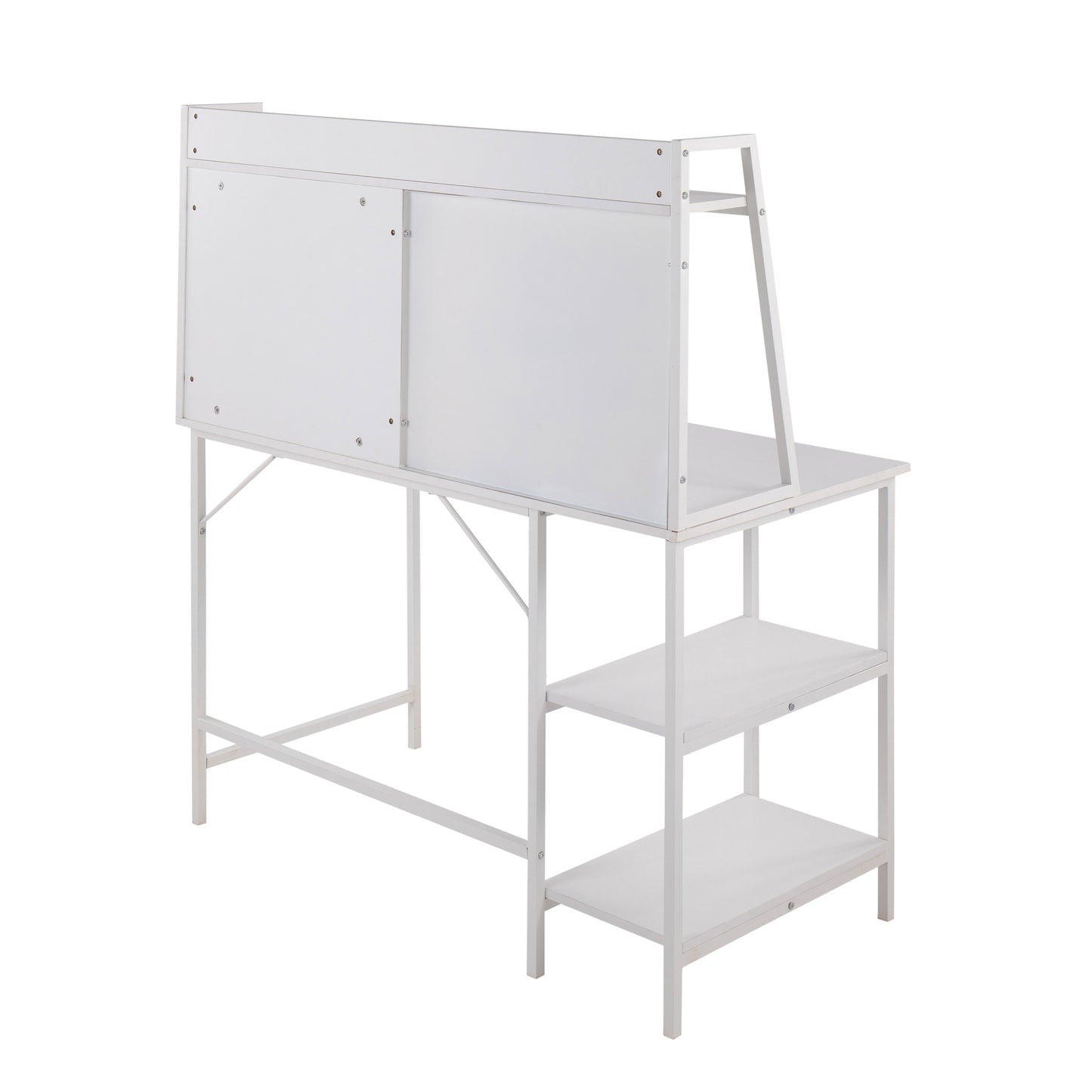 LumiSource Modern Geo Shelf Desk: White Steel and White Wood