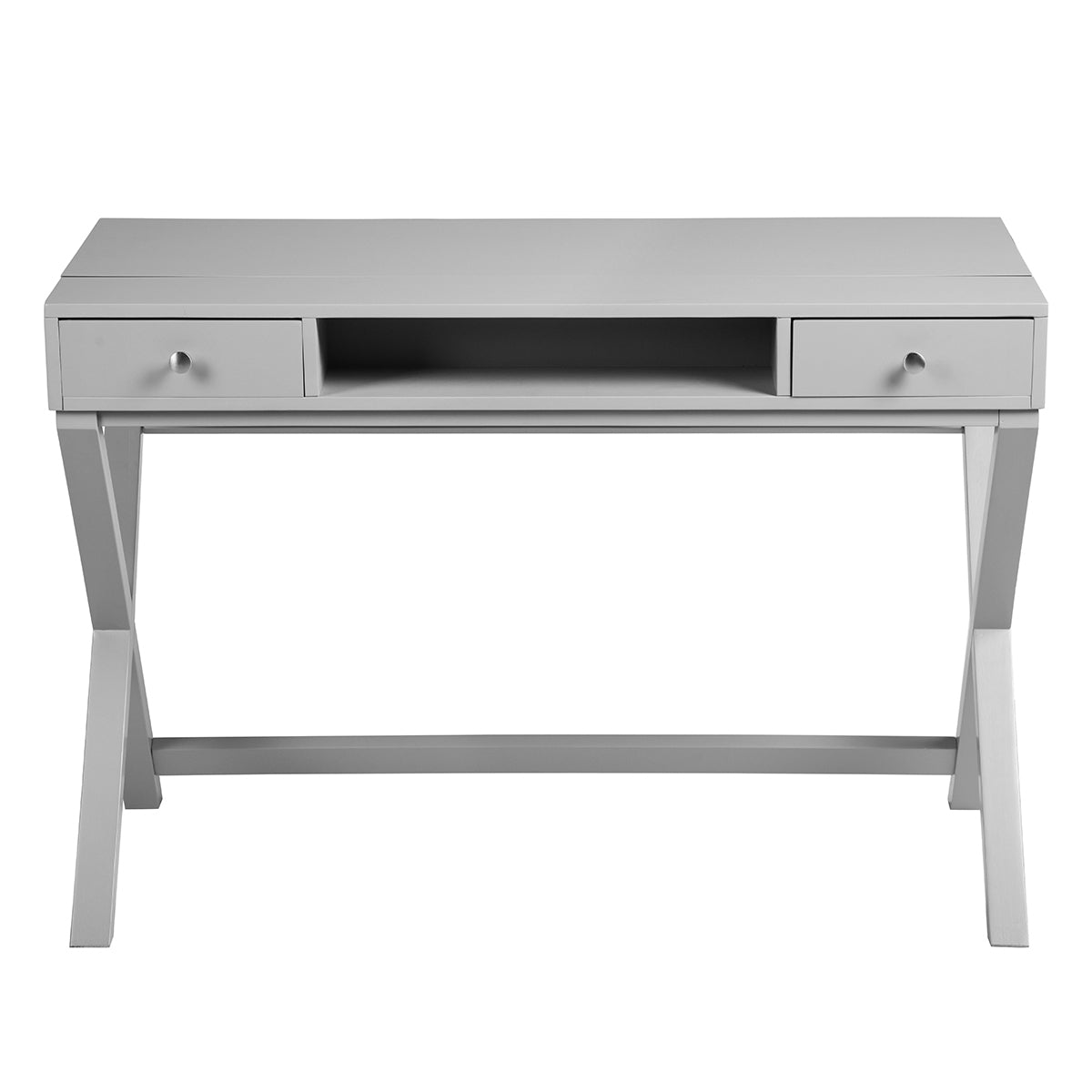 Adjustable Lift Desk with Farmhouse Style and Storage, Grey