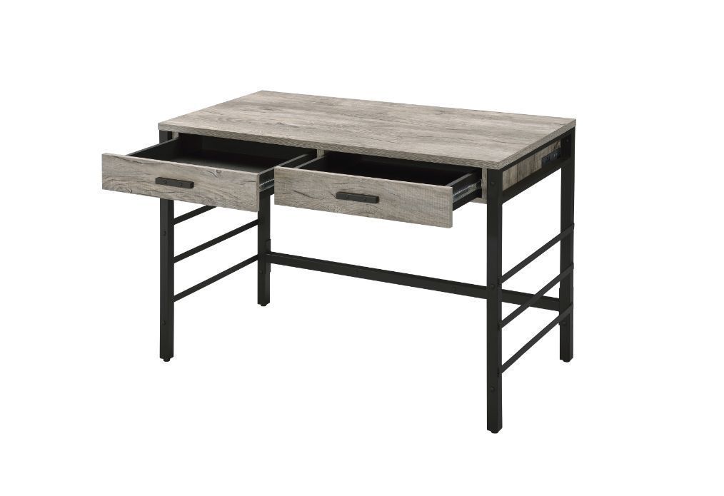 Rustic Industrial Writing Desk with USB Port and Storage Drawers