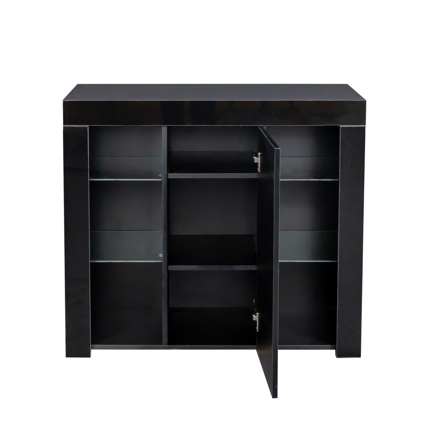 LED Lighted Black High Gloss Sideboard Storage Cabinet with Multifunctional Design