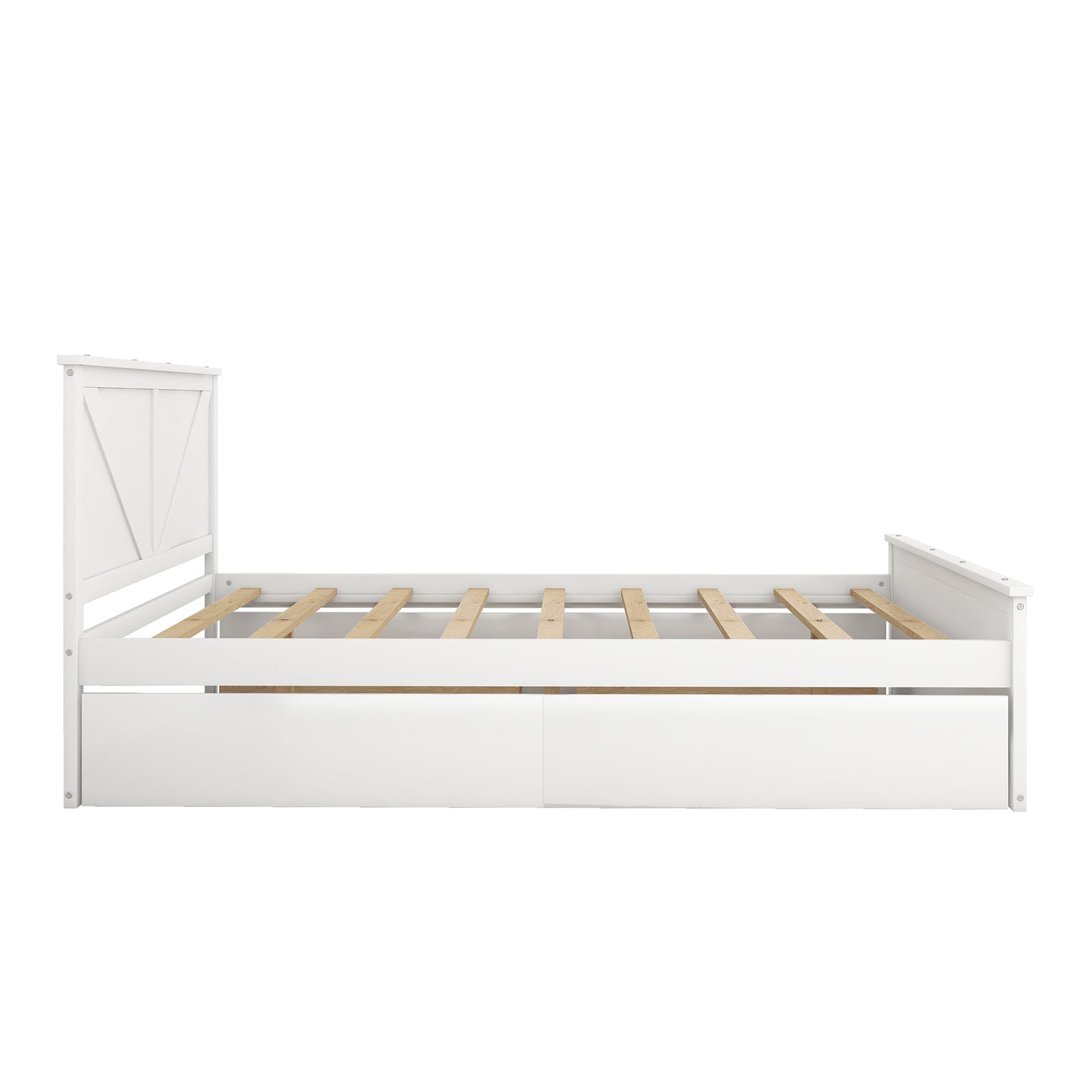 Queen Size Wooden Platform Bed with Four Storage Drawers and Support Legs, White