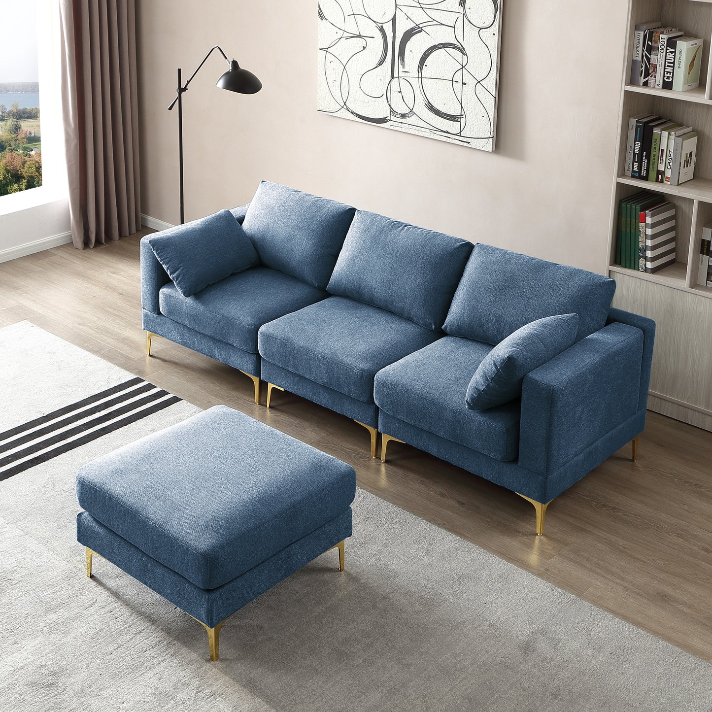 ADF Living Room Furniture Modern Leisure L Shape Couch Blue Fabric